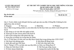 Đề thi thử tốt nghiệp THPT Lịch Sử 2024 và đáp án