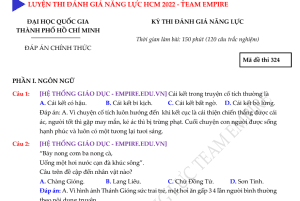 Đáp án đề đánh giá năng lực ĐHQG TPHCM 2022 chính thức