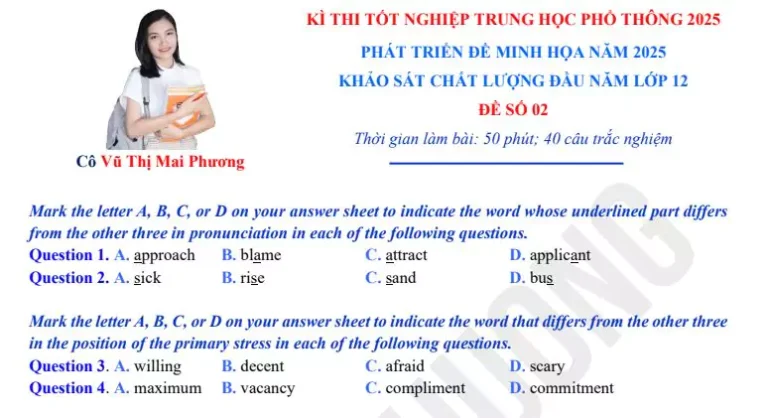 Phát triển đề minh họa tiếng anh 2025 – Cô Mai Phương số 2