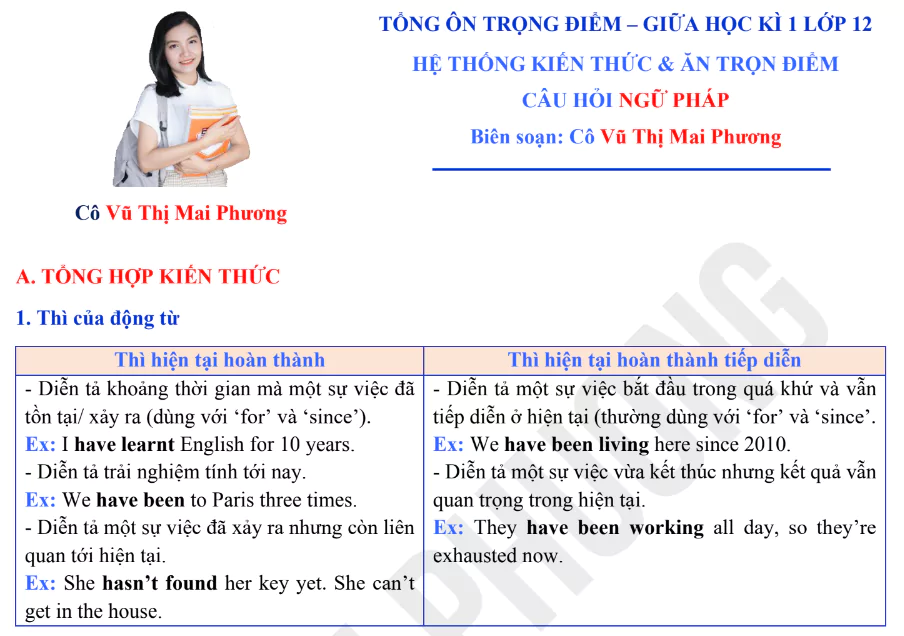 Tổng ôn giữa Ngữ pháp học kỳ 1 lớp 12 - Cô Mai Phương